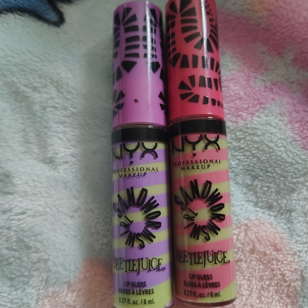 NYX Beetlejuice Lip Gloss Duo - Pink and Purple